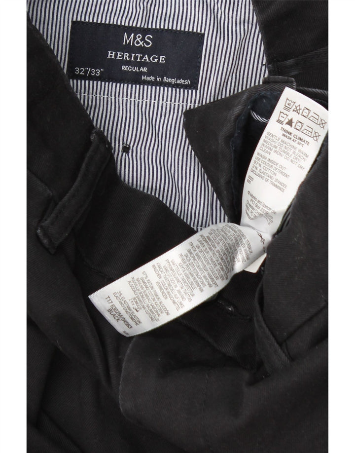 Calça chino masculina Marks & Spencer Heritage regular W32 L33 algodão preto