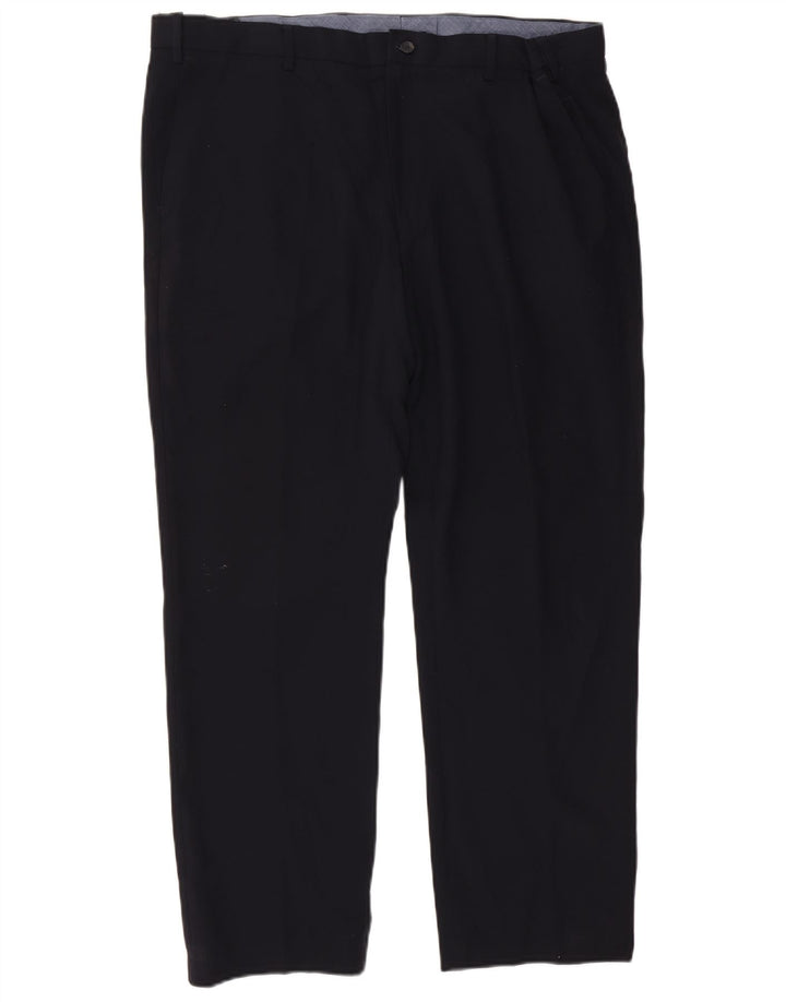 Calça chino reta masculina Marks & Spencer W42 L29 poliéster azul marinho