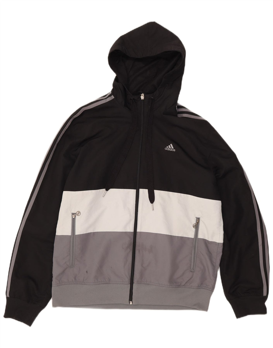 Adidas masculino moletom com capuz jaqueta superior médio preto colorblock poliéster