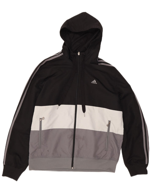 Adidas masculino moletom com capuz jaqueta superior médio preto colorblock poliéster