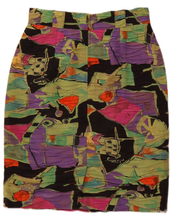 Saia lápis feminina vintage com padrão abstrato UE 38 médio W28 multicolorida