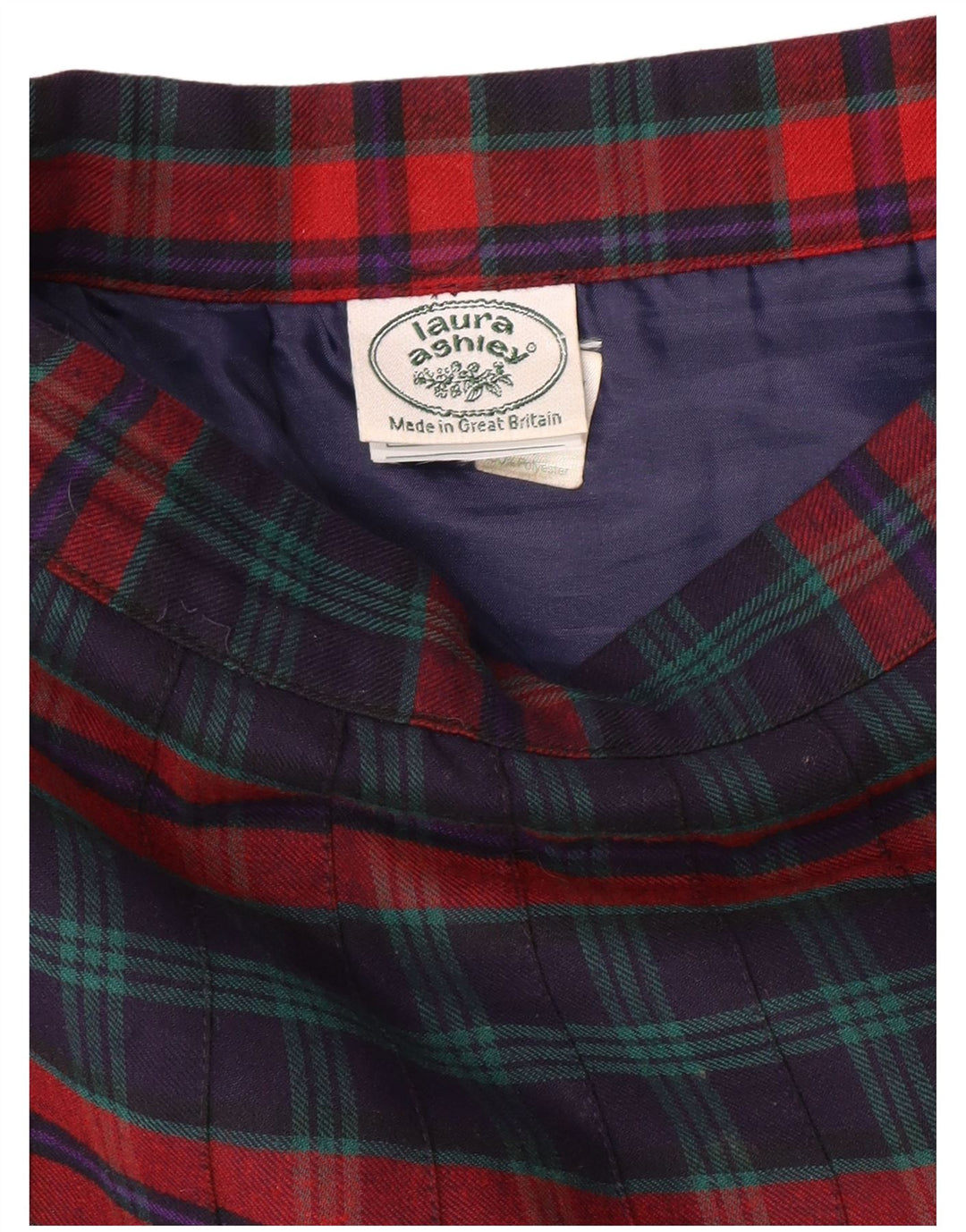 LAURA ASHLEY Saia feminina cintura alta plissada W26 pequena xadrez azul marinho