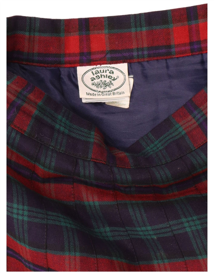 LAURA ASHLEY Saia feminina cintura alta plissada W26 pequena xadrez azul marinho