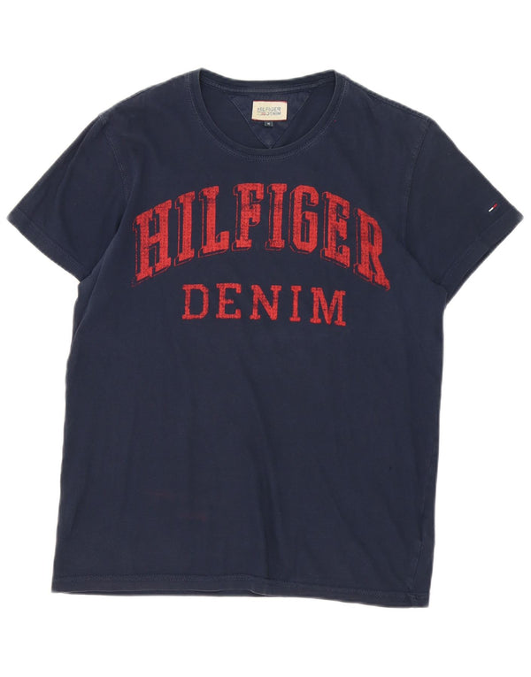 Tommy Hilfiger Camiseta masculina gráfica Top médio algodão azul marinho