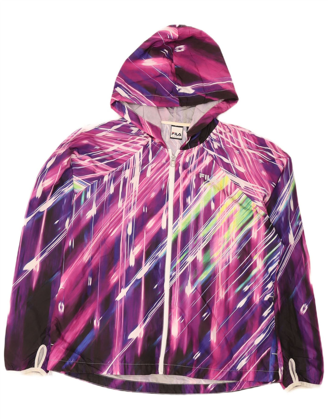Jaqueta de chuva com capuz feminino Fila UK 16 grande poliéster listrado multicolorido
