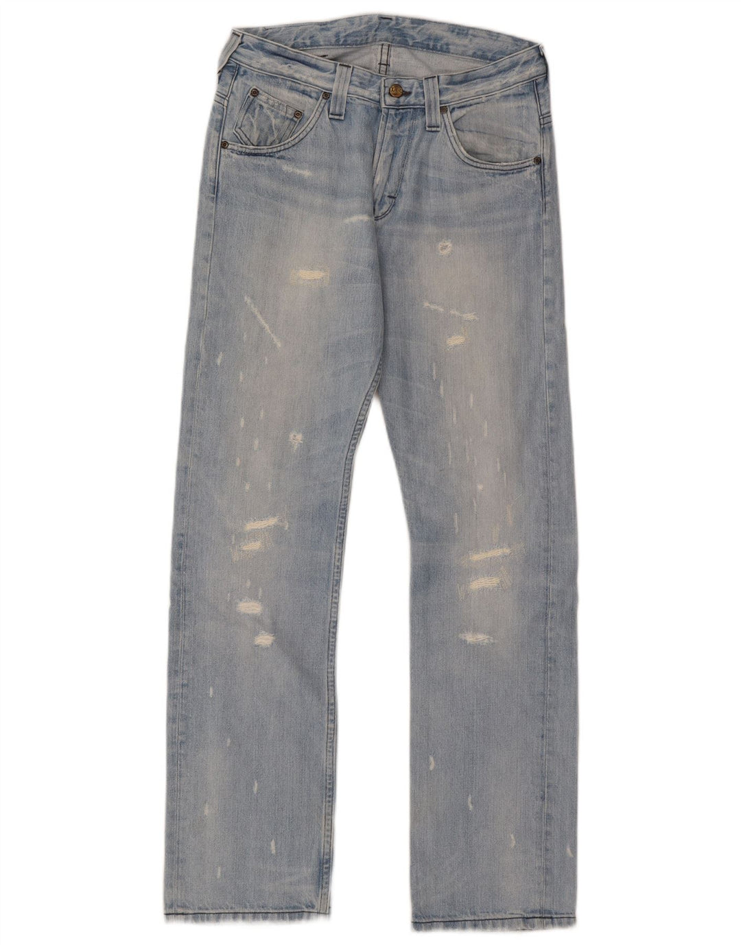 Calça Jeans Lee Feminina Clark Distressed Straight W29 L32 Azul Algodão