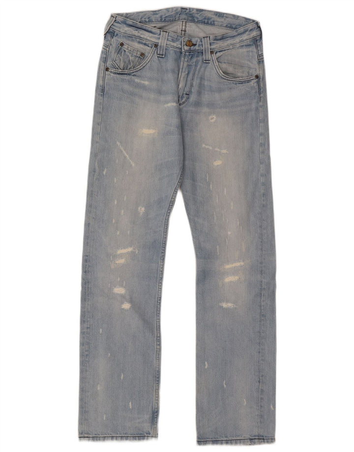 Calça Jeans Lee Feminina Clark Distressed Straight W29 L32 Azul Algodão