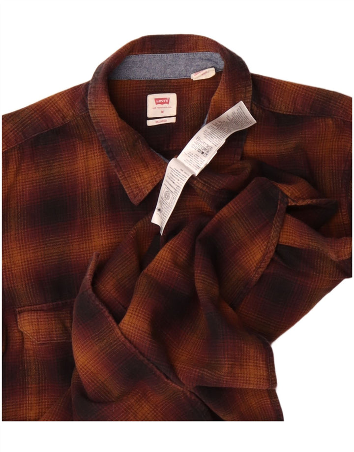 Camisa masculina de flanela xadrez relaxada Levi's de algodão xadrez marrom médio