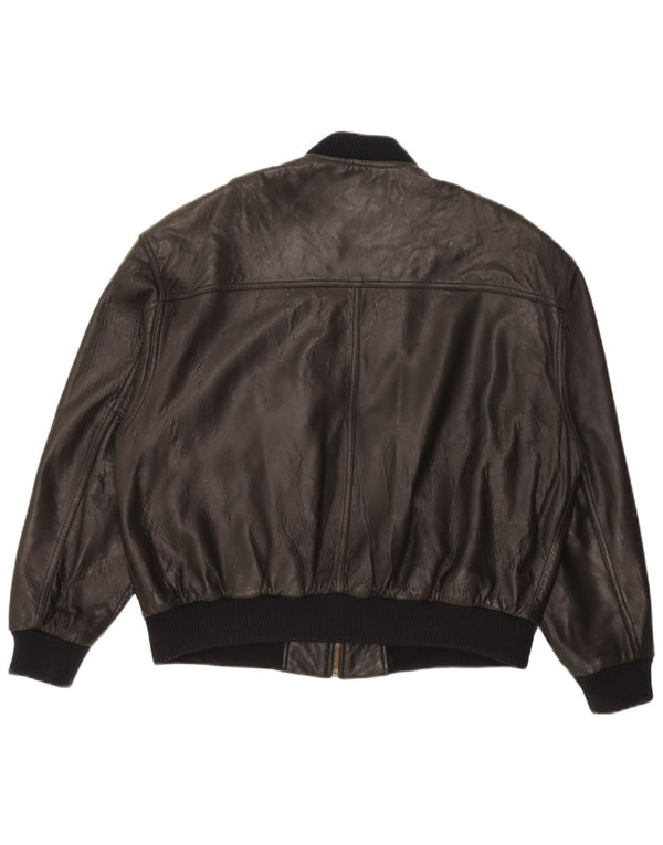 Jaqueta masculina de couro bomber Trapper Reino Unido 46 3XL couro preto