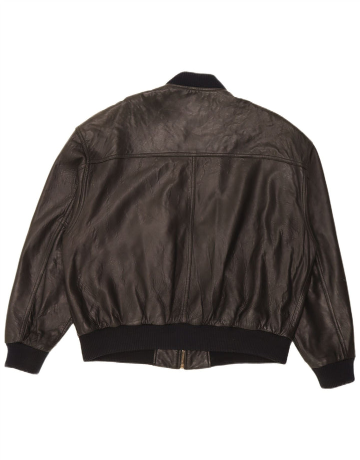 Jaqueta masculina de couro bomber Trapper Reino Unido 46 3XL couro preto