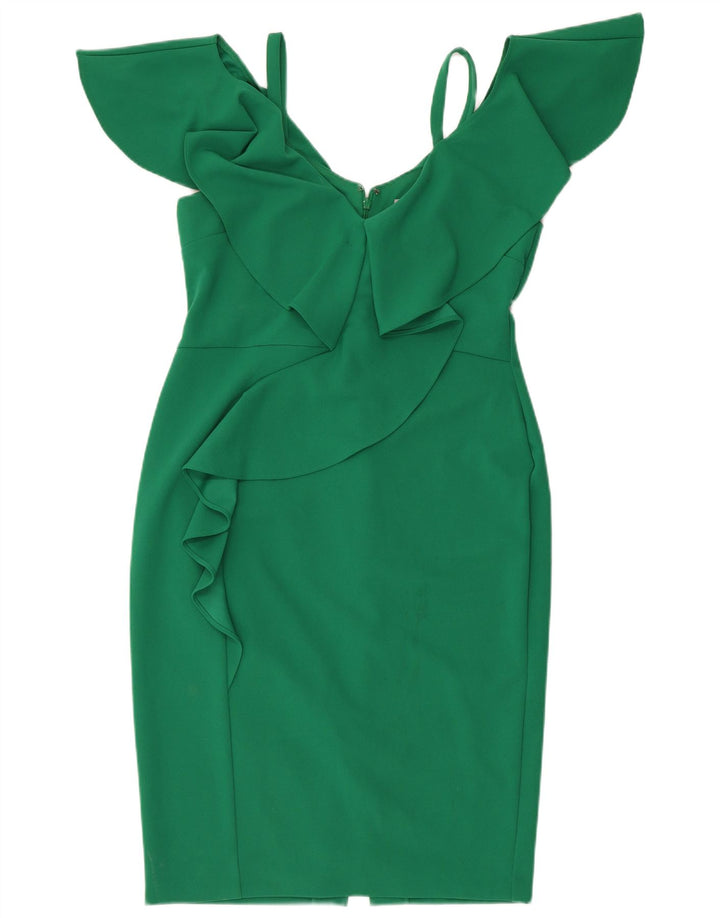 Vestido feminino Coast com babados na frente e bodycon UK 14 poliéster verde médio