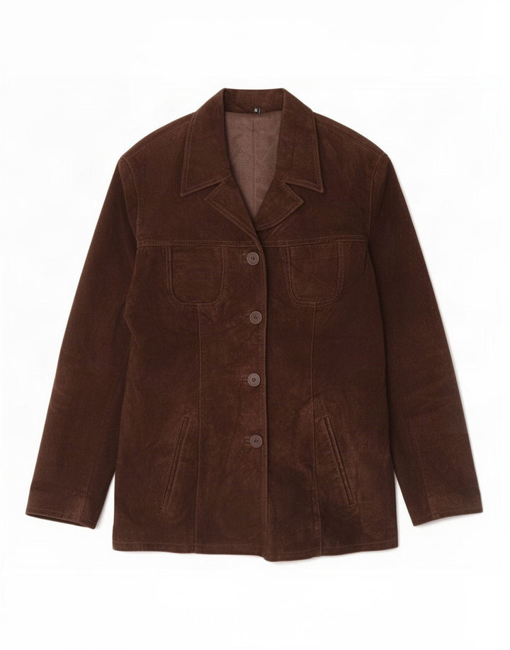 Jaqueta de camurça feminina vintage Reino Unido 18 XL couro marrom