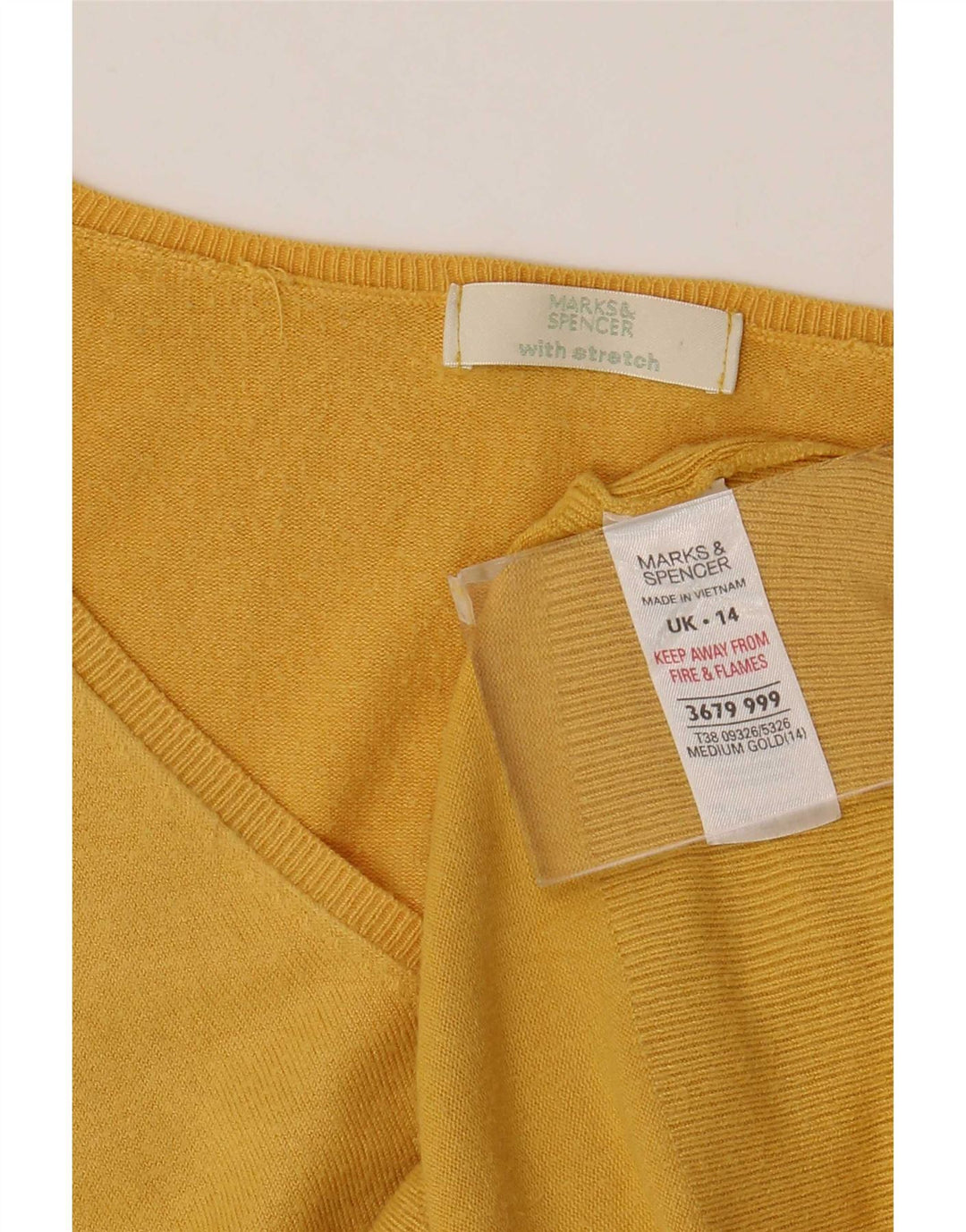 Suéter feminino Marks & Spencer com decote em V Reino Unido 14 viscose amarela média