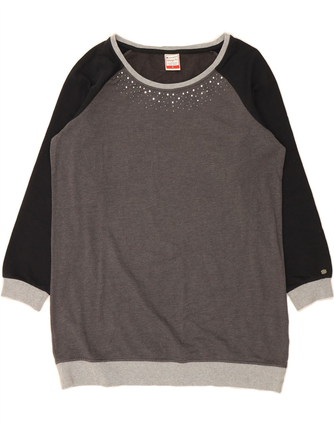 CHAMPION Womens Longline Sweatshirt Jumper UK 18 XL Grey Colourblock Vintage Champion and Second-Hand Champion from Messina Hembry 