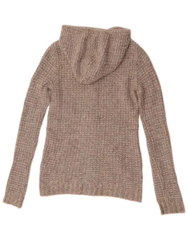 Suéter cardigã com capuz feminino Fat Face Reino Unido 6 XS marrom manchado acrílico