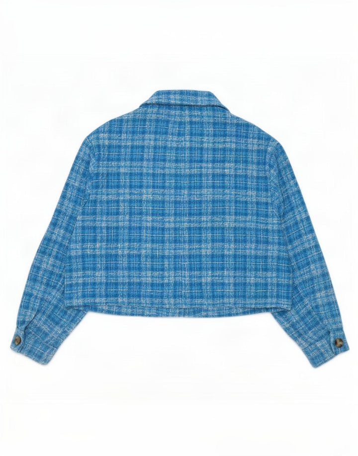 Jaqueta bomber feminina Zara UK 18 XL poliéster xadrez azul