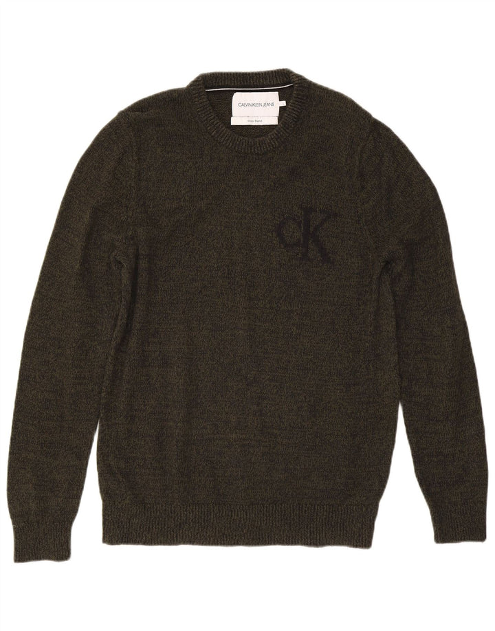 CALVIN KLEIN JEANS Suéter masculino com gola redonda, grande algodão verde