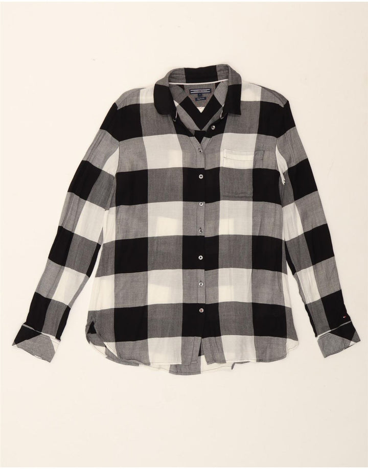 Camisa feminina Tommy Hilfiger Regular Fit US 8 média preta xadrez viscose