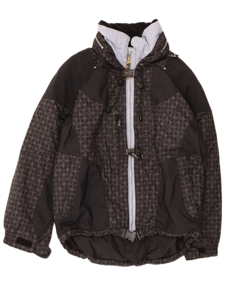 Jaqueta de esqui feminina com capuz grande FILA US 6 médio preto geométrico