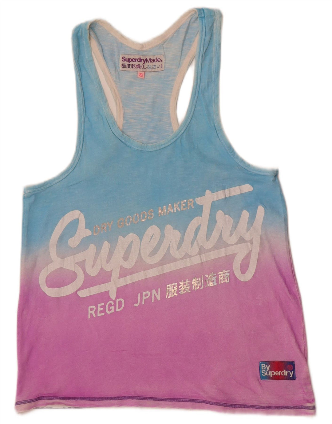 Superdry Mens Graphic Vest Top Pequeno Azul Colorblock Algodão
