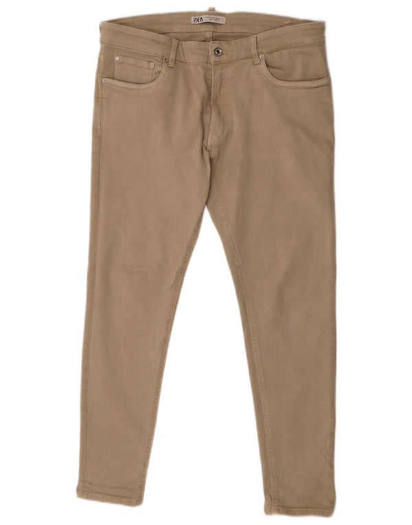 Zara Calça jeans masculina cintura baixa EU 46 XL W36 L28 algodão bege