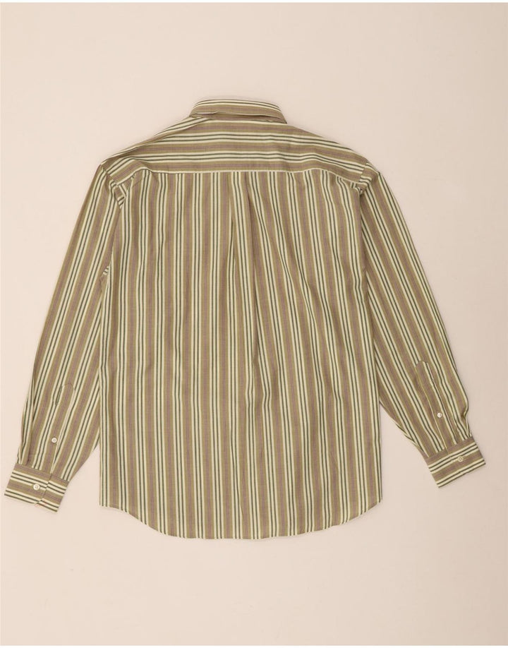 Camisa masculina vintage listrada cáqui média