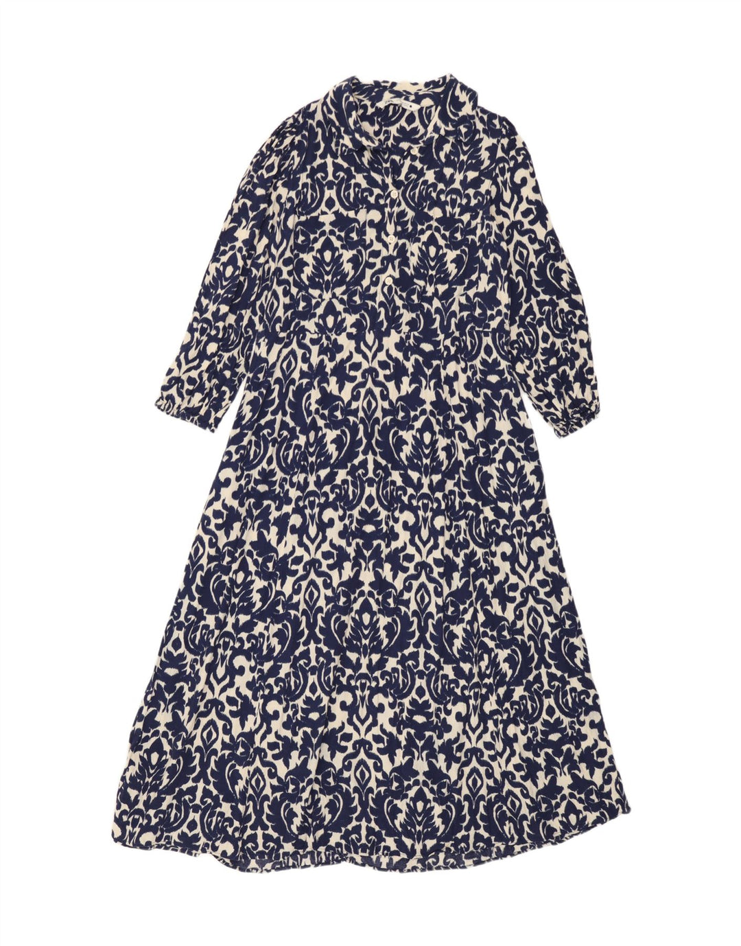 Vestido Maxi Feminino Zara Reino Unido 12 Viscose Ikat Azul Médio