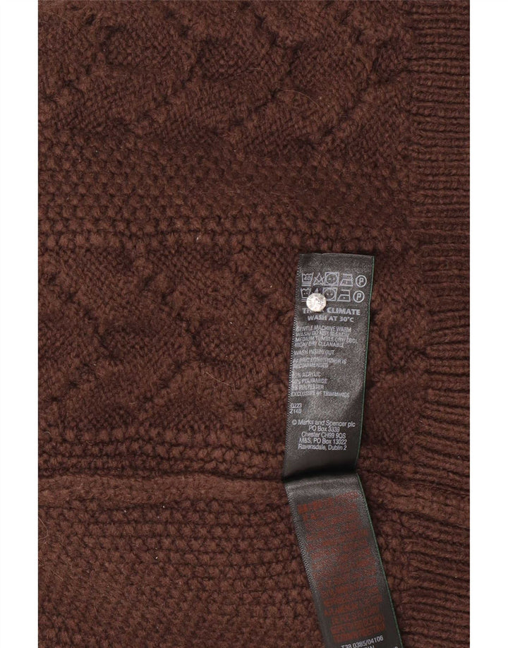 Suéter feminino Marks & Spencer com gola redonda Reino Unido 10 pequeno acrílico marrom