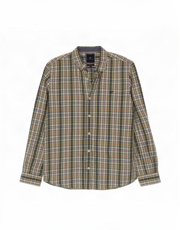 Camisa masculina slim fit da Crew Clothing, algodão xadrez verde grande