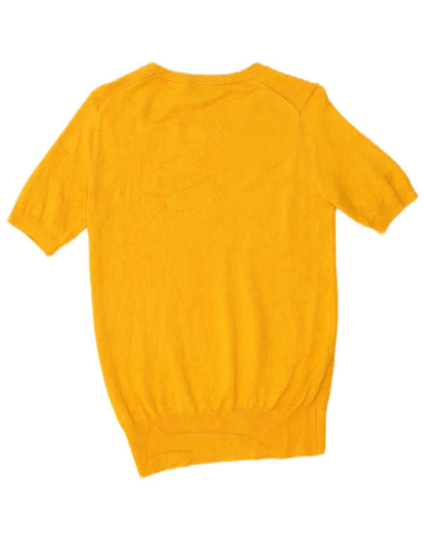 Suéter feminino Zara de manga curta com gola canoa Reino Unido 12 médio amarelo