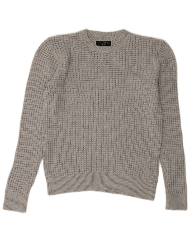 ALL SAINTS Suéter masculino com gola redonda XS algodão cinza