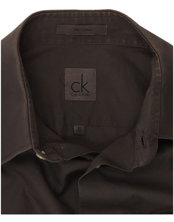 Camisa masculina Calvin Klein tamanho 40 15 1/2 algodão cinza médio