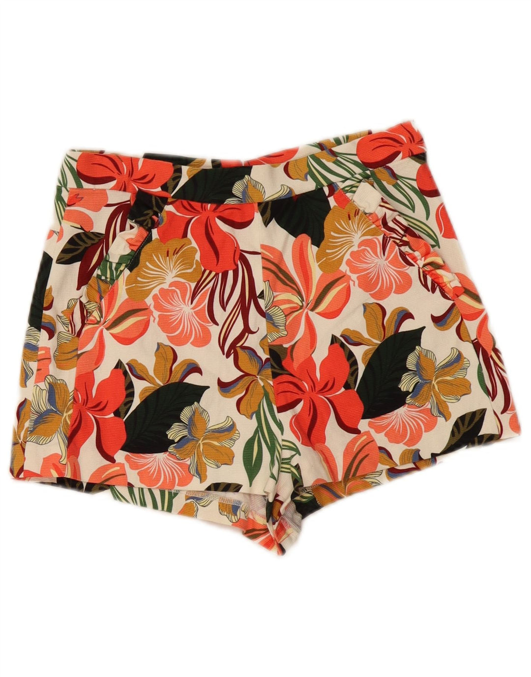 ZARA Shorts Chino feminino de cintura alta pequeno W26 floral multicolorido