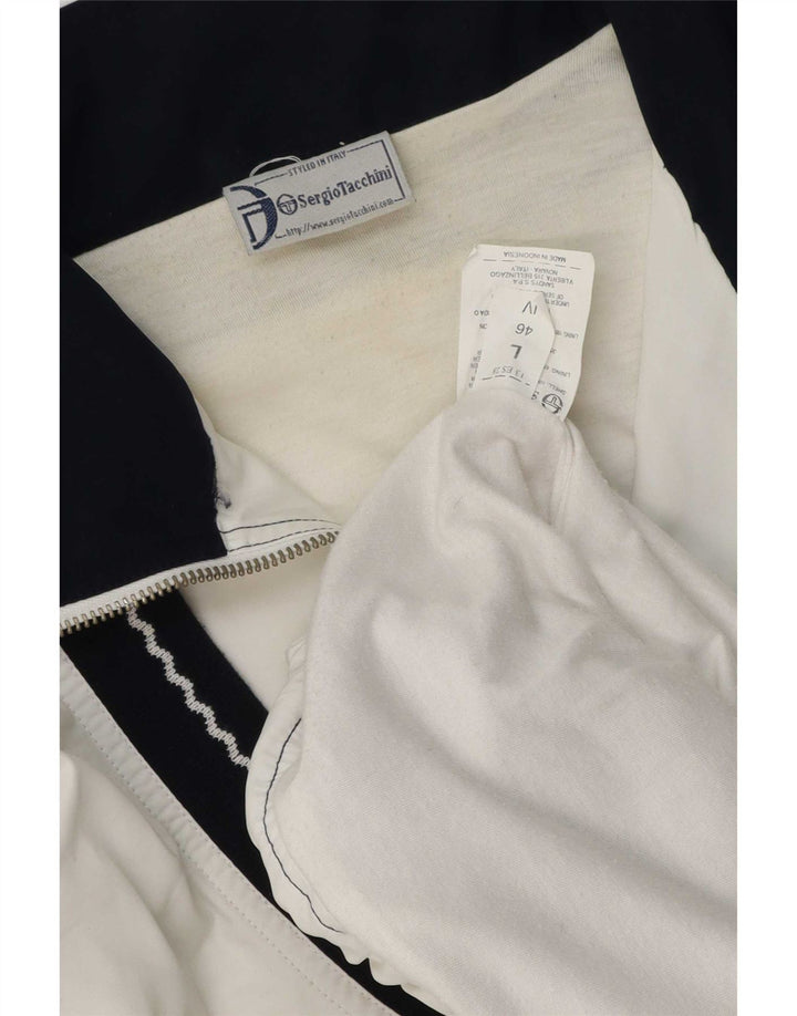 Sergio Tacchini Jaqueta masculina de agasalho grande poliéster colorblock branco