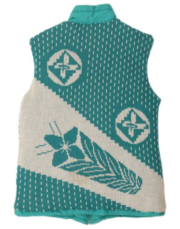 Colete masculino vintage acolchoado reversível gráfico UK 38 médio turquesa floral