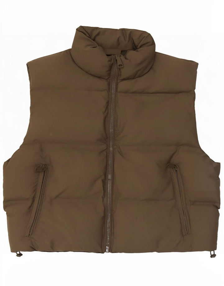 Colete acolchoado feminino Zara UK 14 poliéster cáqui médio
