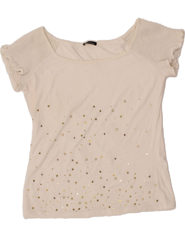ELENA MIRO Womens T-Shirt Top UK 14 Large  White Cotton Vintage ELENA MIRO and Second-Hand ELENA MIRO from Messina Hembry 