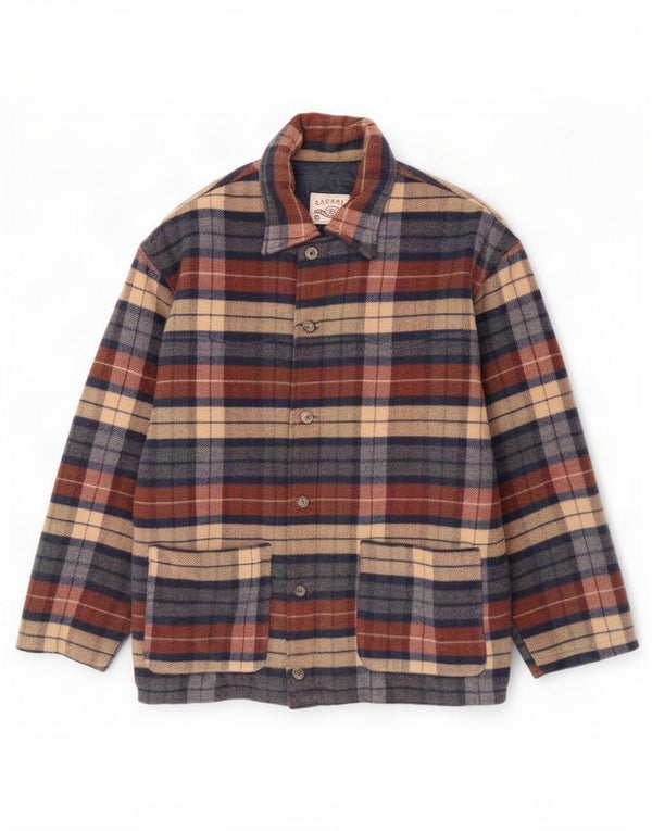 Jaqueta utilitária masculina vintage UK 40 grande lã xadrez multicolorida