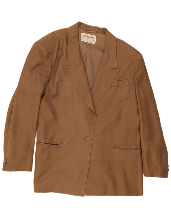 Jaqueta blazer feminina Jaeger com 1 botão Reino Unido 16 grande seda bege manchada