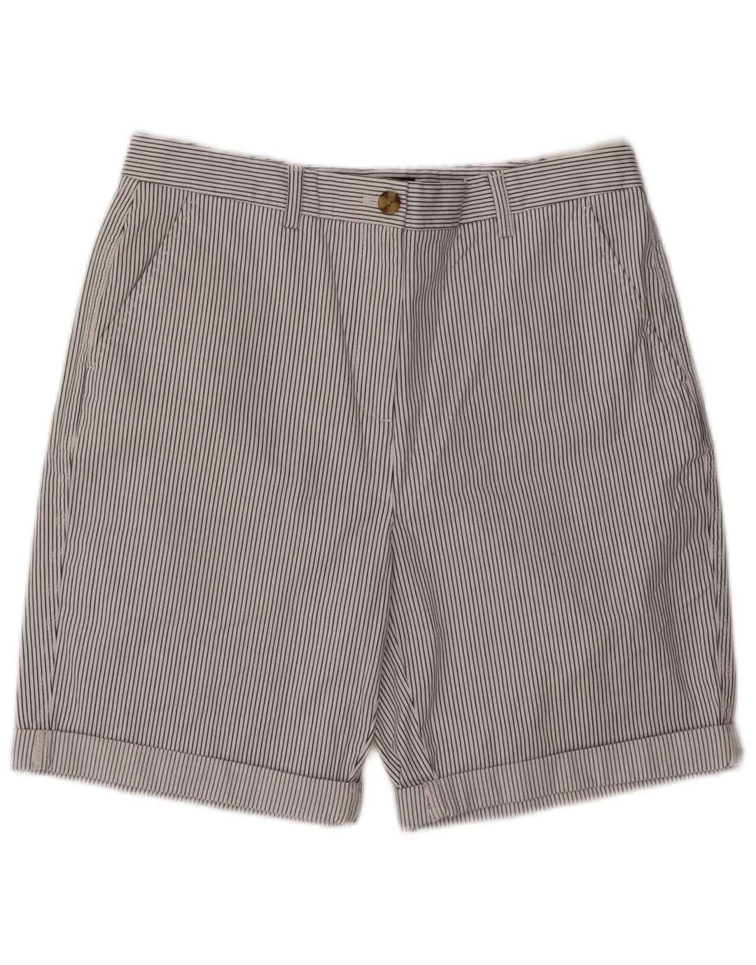 Shorts chino feminino MARKS & SPENCER UK 12 médio W30 listrado branco