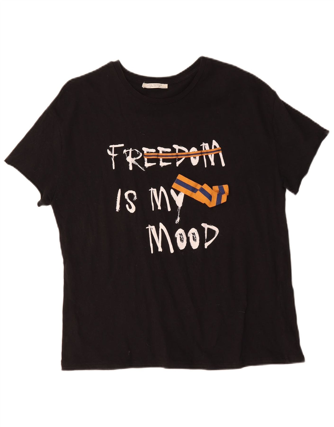 Camiseta feminina Zara Trafaluc com estampa gráfica média preta