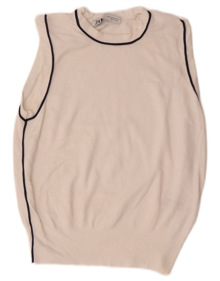 Zara Womens Vest Tank Top UK 12 Médio Branco Viscose