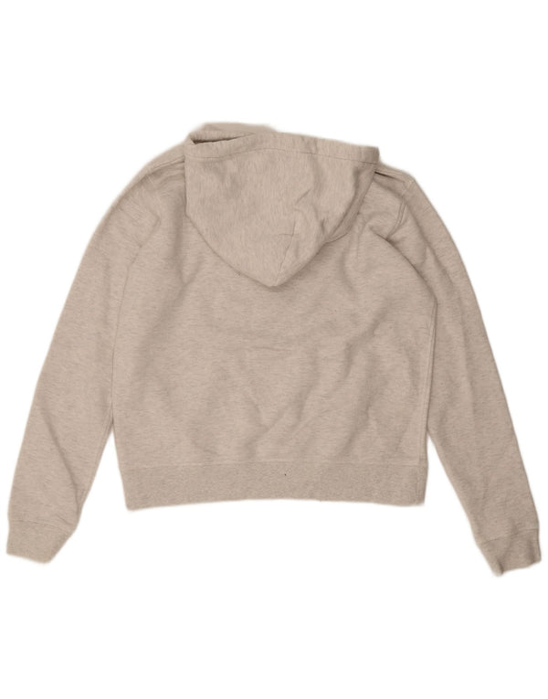 Suéter feminino com capuz gráfico Jack Wills Reino Unido 12 algodão manchado cinza médio