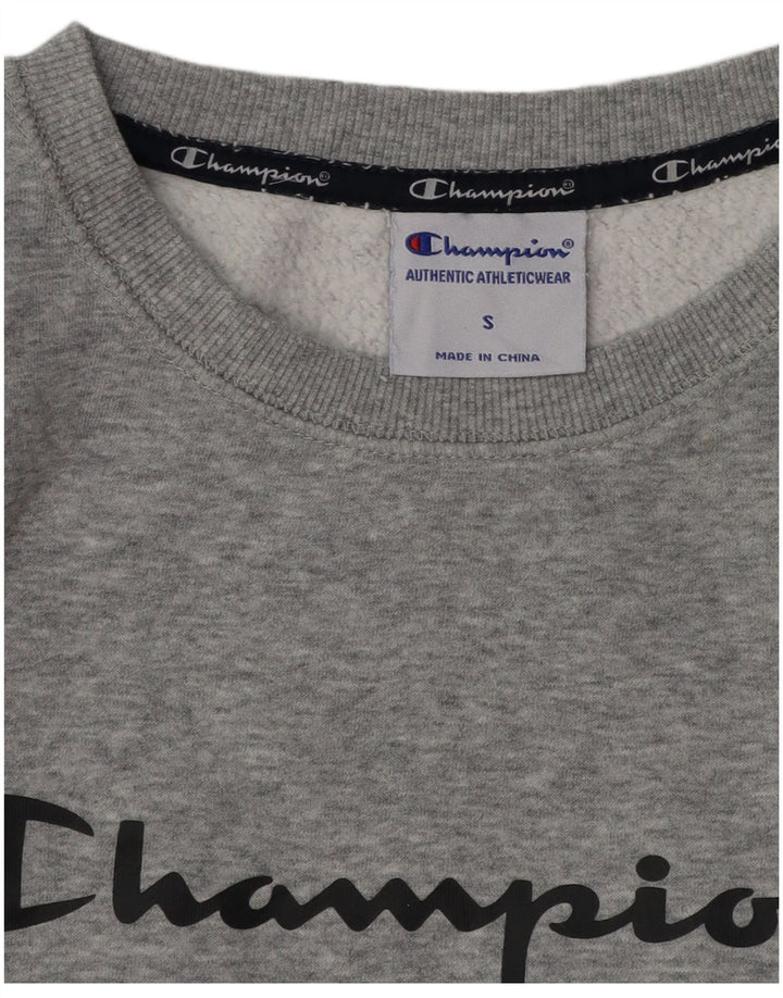 Champion feminino gráfico moletom jumper UK 10 pequeno cinza manchado