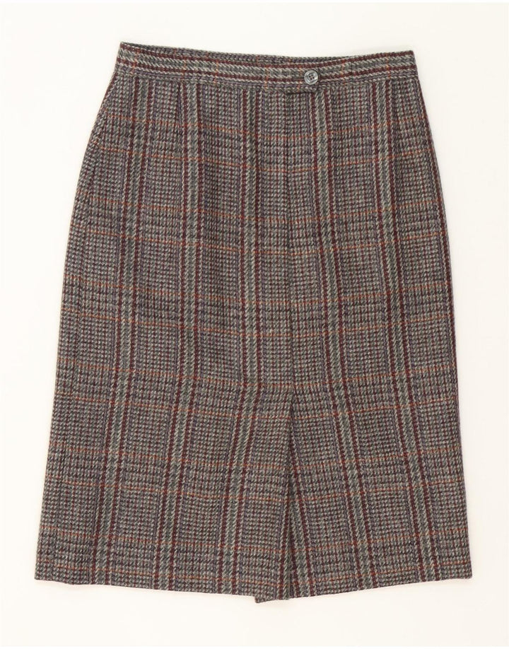 Conjunto de saia feminina vintage com 1 botão e 2 peças UK 12 xadrez cinza médio