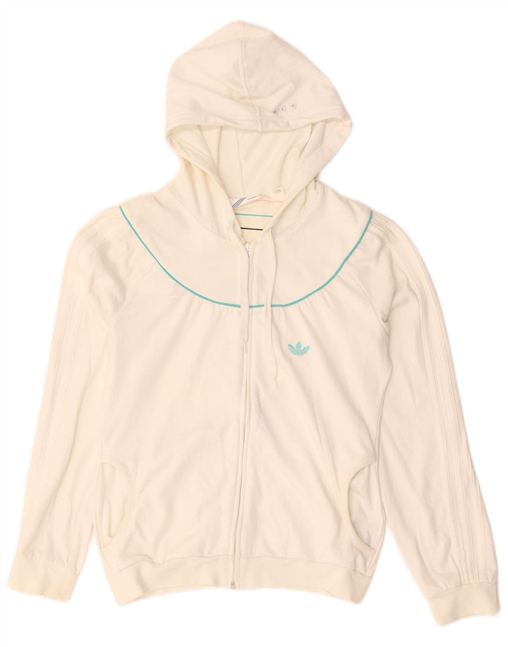 Adidas feminino zip moletom com capuz IT 44 médio algodão branco
