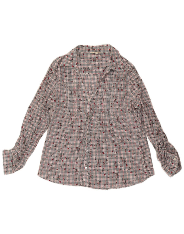 Blusa camisa feminina White Stuff Reino Unido 14 algodão floral cinza médio