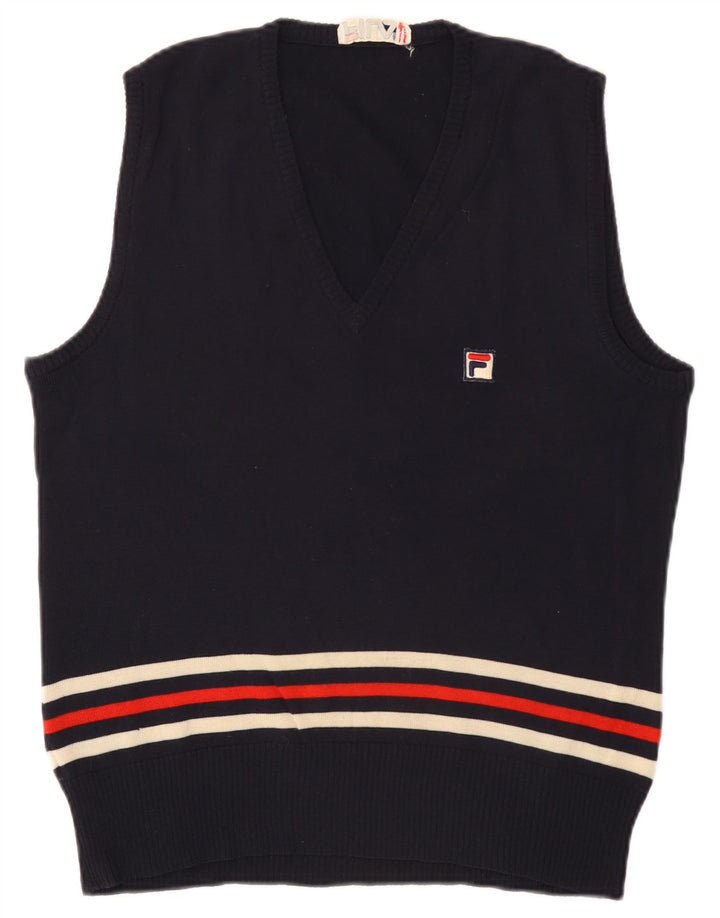 Fila Mens Vest Tank Top UK 40 Lã Listrada Azul Marinho Médio