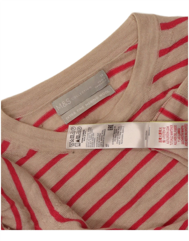 Suéter feminino Marks & Spencer com gola redonda UK 14 listrado bege médio