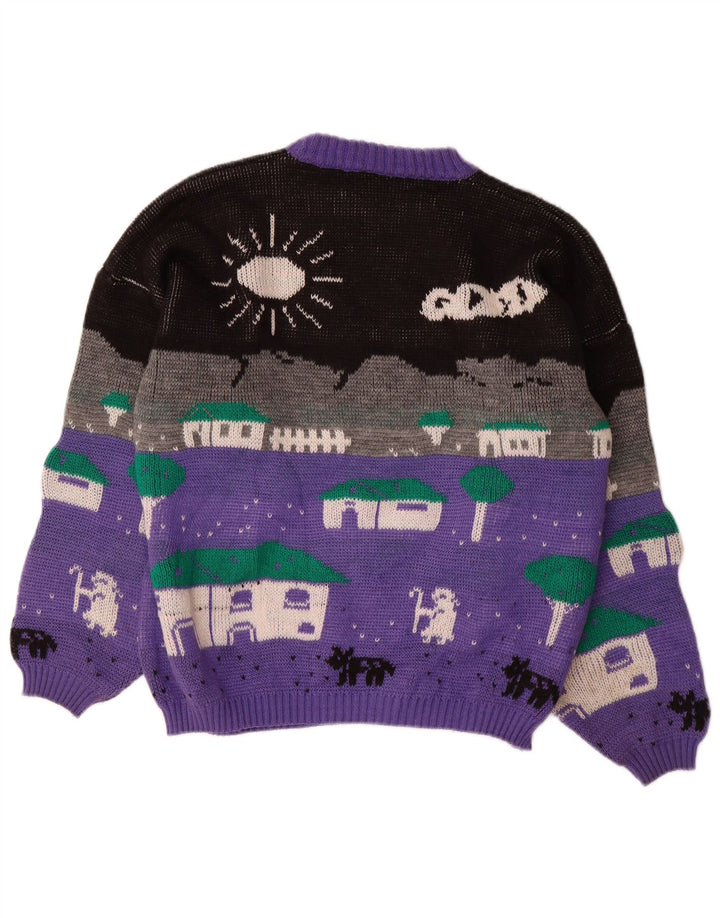 Suéter feminino ALTA MODA com gola redonda, bloco colorido roxo grande UK 16